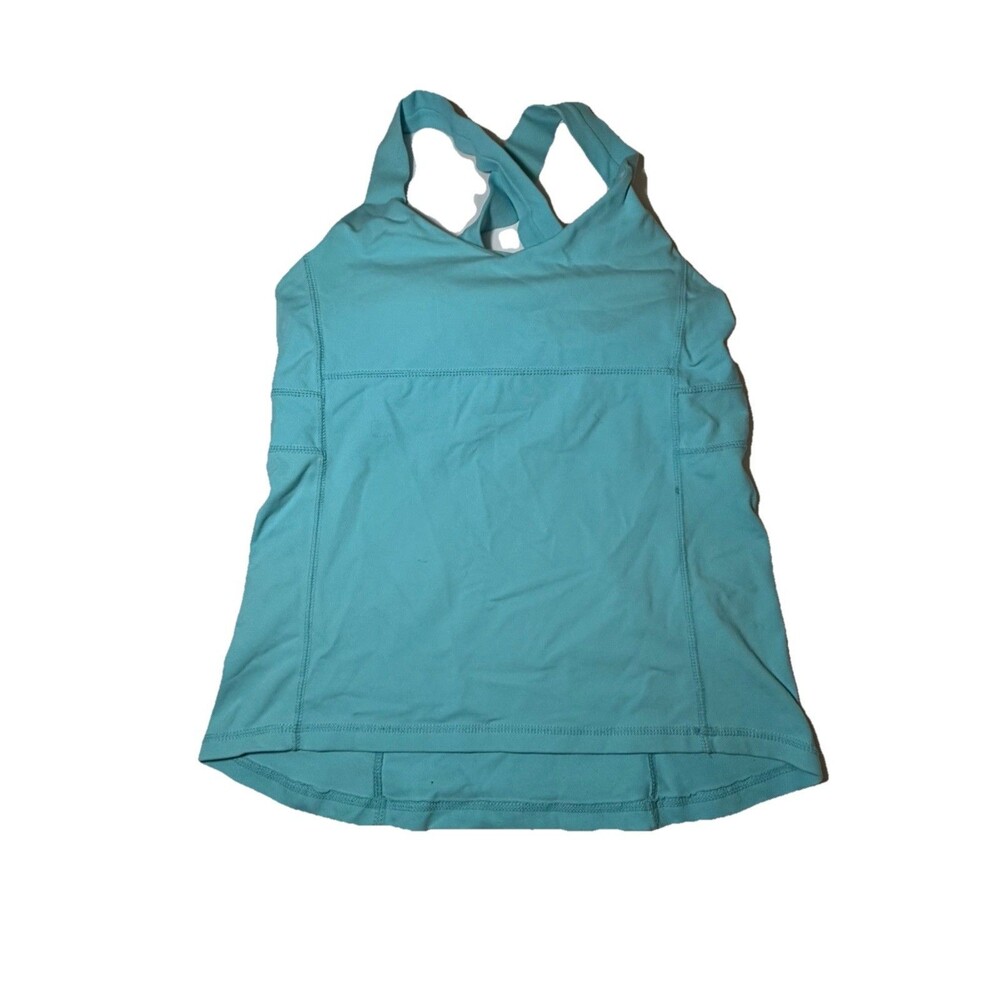 Hyba Women’s Tank Top Built In Shelf Bra Aqua Blue Strappy Back Activewear M